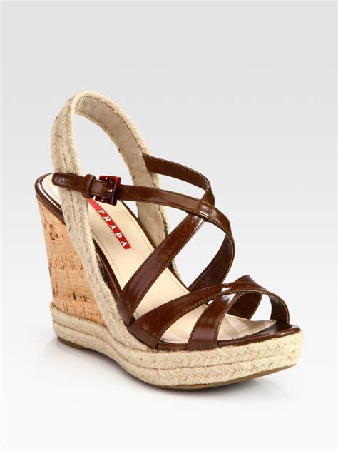 prada leather espadrille slingback wedge sandals|Prada high heeled sandals.